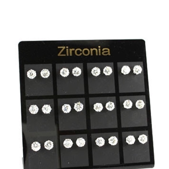 Silver stone Steel Earrings Stud CZ - Picture 1 of 1